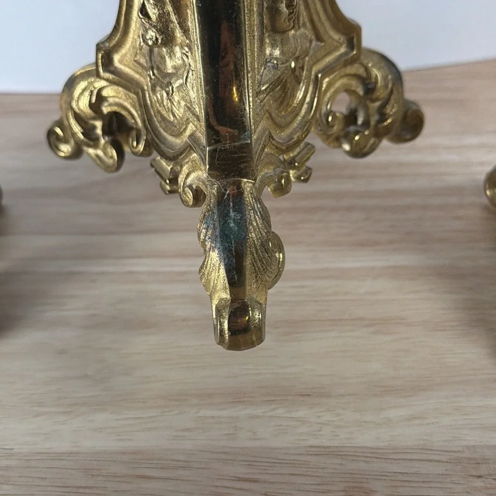 Set 3 Antique Church Altar Tall Brass Candlesticks Mary Joseph Jesus 20.5